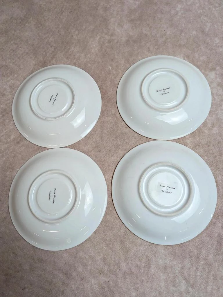 Lot of 4 hand-painted saucers Thailand – Polychrome floral decor and gildings – photo 8